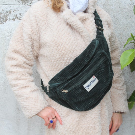Giant Corduroy Bum Bag Bottle Green